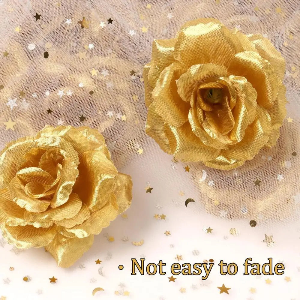 25pcs Artificial Gold Silk Roses — Faux Rose Flower Bouquets for Wedding & Party Decorations