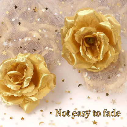 25pcs Artificial Gold Silk Roses — Faux Rose Flower Bouquets for Wedding & Party Decorations