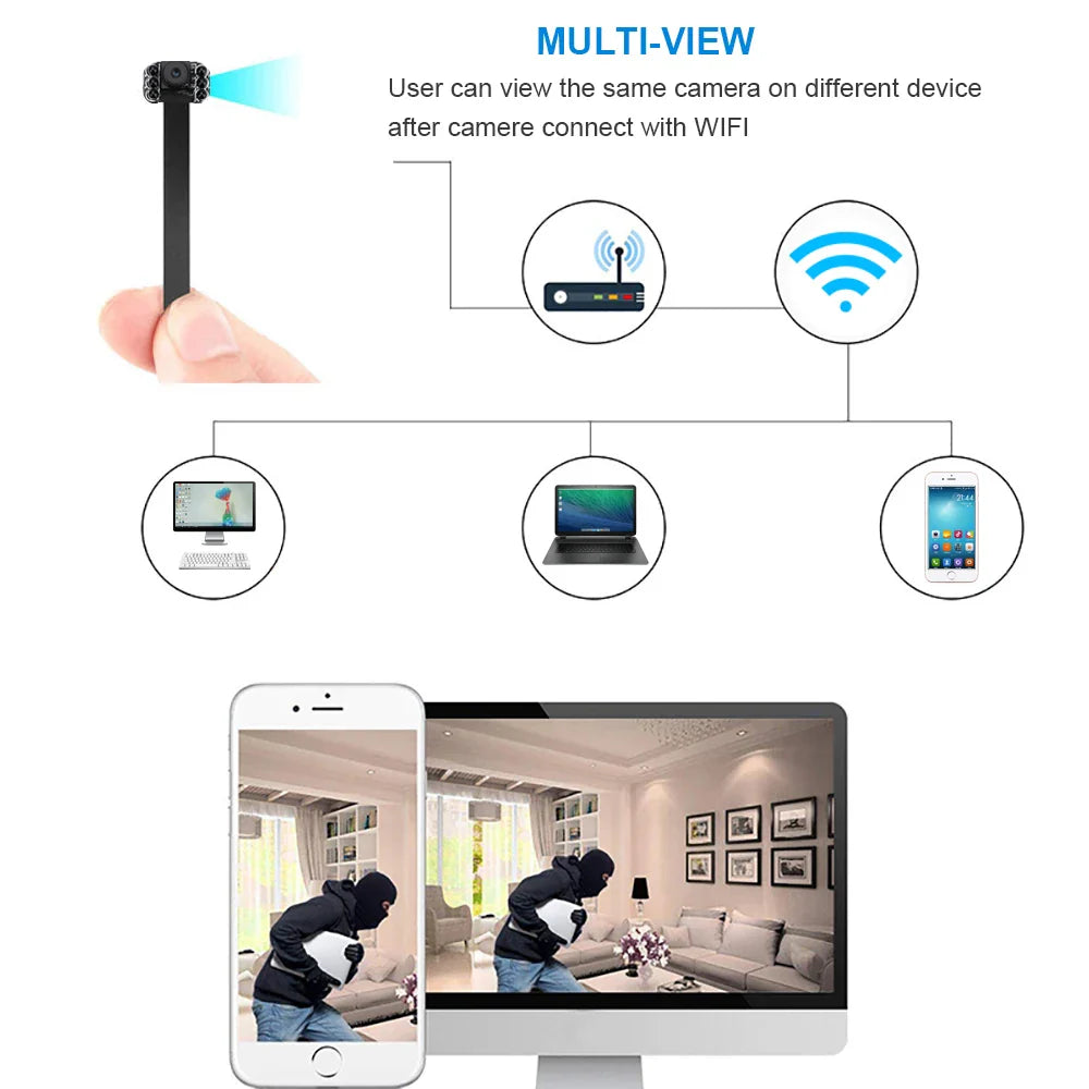 Mini WiFi Security Camera — 4K/1080P HD Wireless Night Vision Camcorder with Voice and Video Surveillance