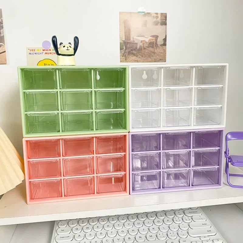 Desktop 9 Grid Storage Organizer - Transparent Small Drawer Partitioned Student Desk Wall-mounted Sundries Storage Box (Cute)