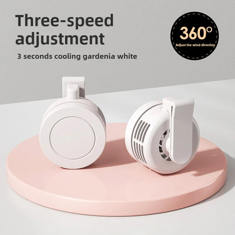 Mini Clip-On Hanging Waist & Neck Fan – Portable Leafless Electric Cooling Fan for Girls, 900mAh USB Rechargeable, 3-Speed Personal Air Cooler for Outdoor Use
