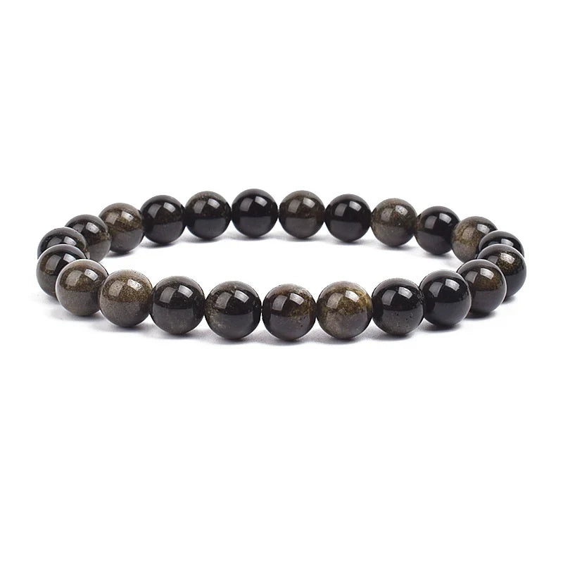 Natural Stone Bead Bracelet - Amethyst Crystal Quartz Aquamarine Jade Agate Elastic Bangle Jewelry for Women & Men