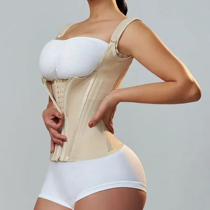 Fajas Colombianas Body Shaper for Women – Double Compression Waist Trainer Vest with Adjustable Zipper & Hook-Eyes