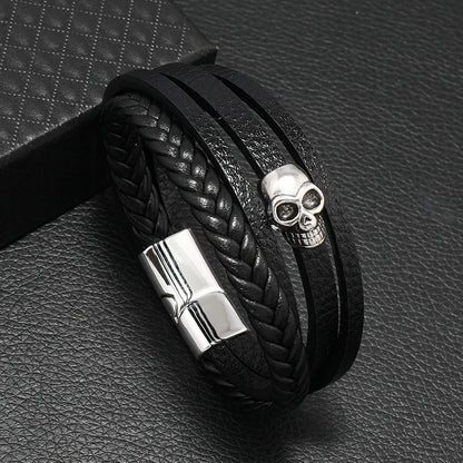 Fashion Men’s Multi-Layer Braided Leather Bracelet – Scripture, Compass & Evil Eye Design