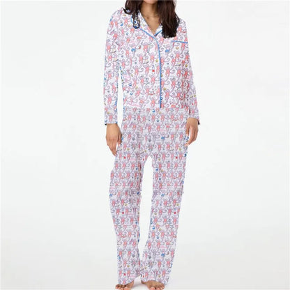 Roller Rabbit Monkey Pajamas Set – Cute Y2K Long Sleeve 2-Piece Loungewear & PJ Pants for Women