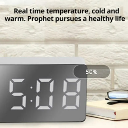 White LED Mirror Table Clock – USB Digital Alarm Clock with Snooze, Night Light & Time Display for Home Decor