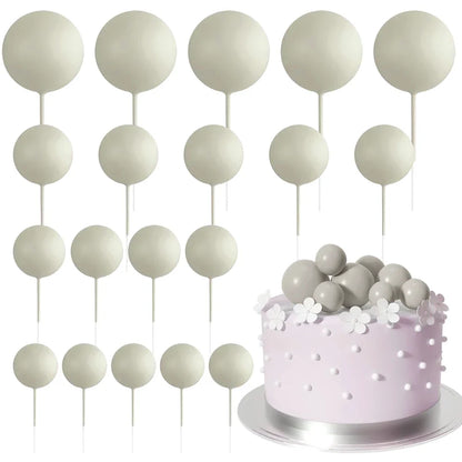 20Pcs Colorful Cake Topper Balls – Gold, Silver & Pastel DIY Cake Decorations for Birthday, Wedding & Party Supplies