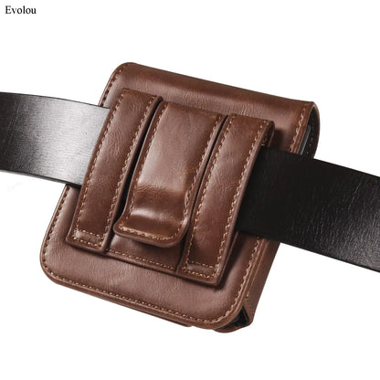 Universal Genuine Leather Phone Bag with Belt Clip Holster - Compatible with Moto Razr 40, Samsung Z Flip 5/4, Huawei P50, Pocket Waist Cover