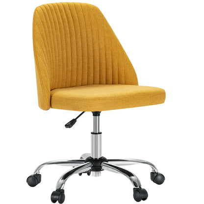 Armless Small Desk Chair – Cute Vanity Swivel Chair with Back, Fabric Upholstery & Wheels for Home & Gaming