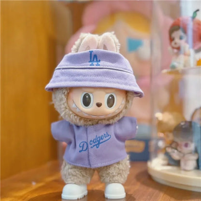 Labubu 15-17cm Doll Sports Outfit – LA Baseball & Trendy Tennis/Badminton Clothing, T-Shirt & Cargo Pants Set