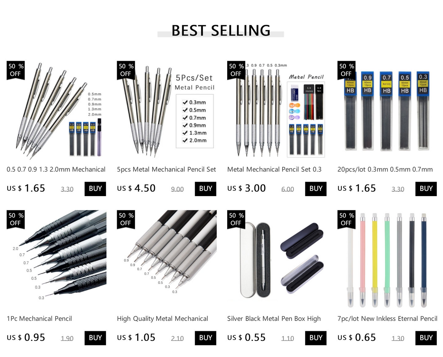 Full Metal Mechanical Pencil Set — 0.3–2.0mm Automatic Pencils for Art, Drawing & School