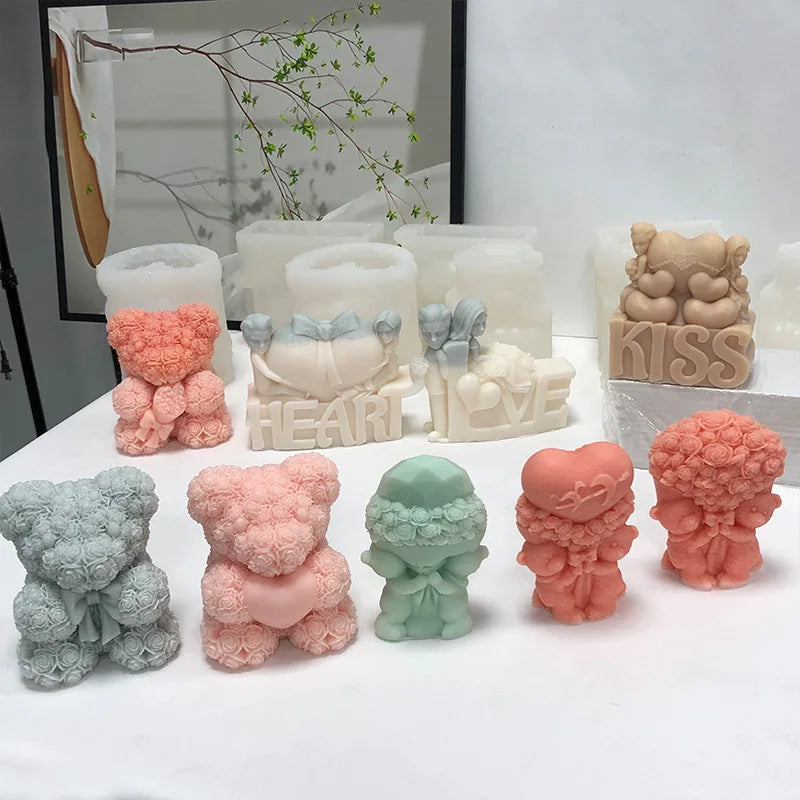 3D Bear Hug Love Silicone Candle Mold | DIY Cute Bear Pet Candle Making Supplies | Handmade Soap, Plaster, Resin Mold | Home Decor Gift