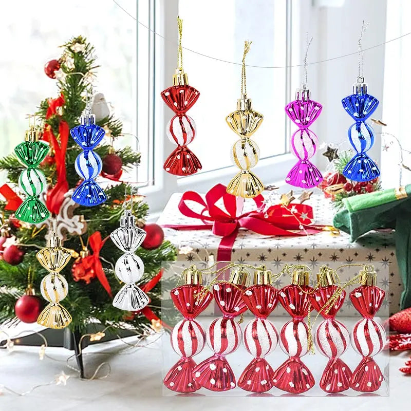 6PCS Christmas Candy Cane & Lollipop Hanging Ornaments – Festive Tree Pendants for Home Holiday Decor