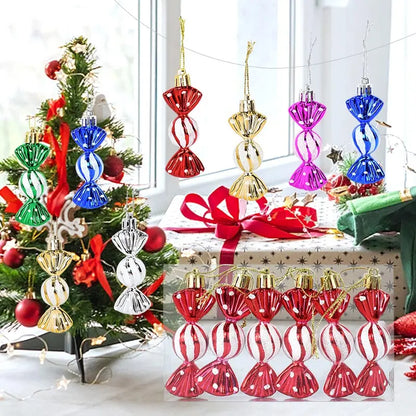 6PCS Christmas Candy Cane & Lollipop Hanging Ornaments – Festive Tree Pendants for Home Holiday Decor