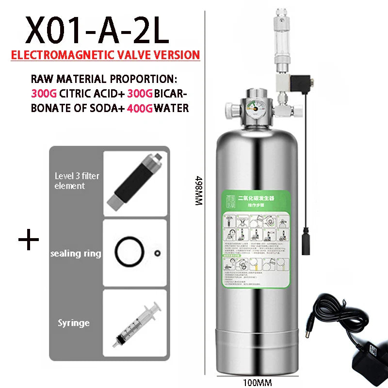 Aquarium DIY CO2 Generator Kit – Stainless Steel CO2 Cylinder & Carbon Dioxide Reactor System for Plants & Fish Tanks