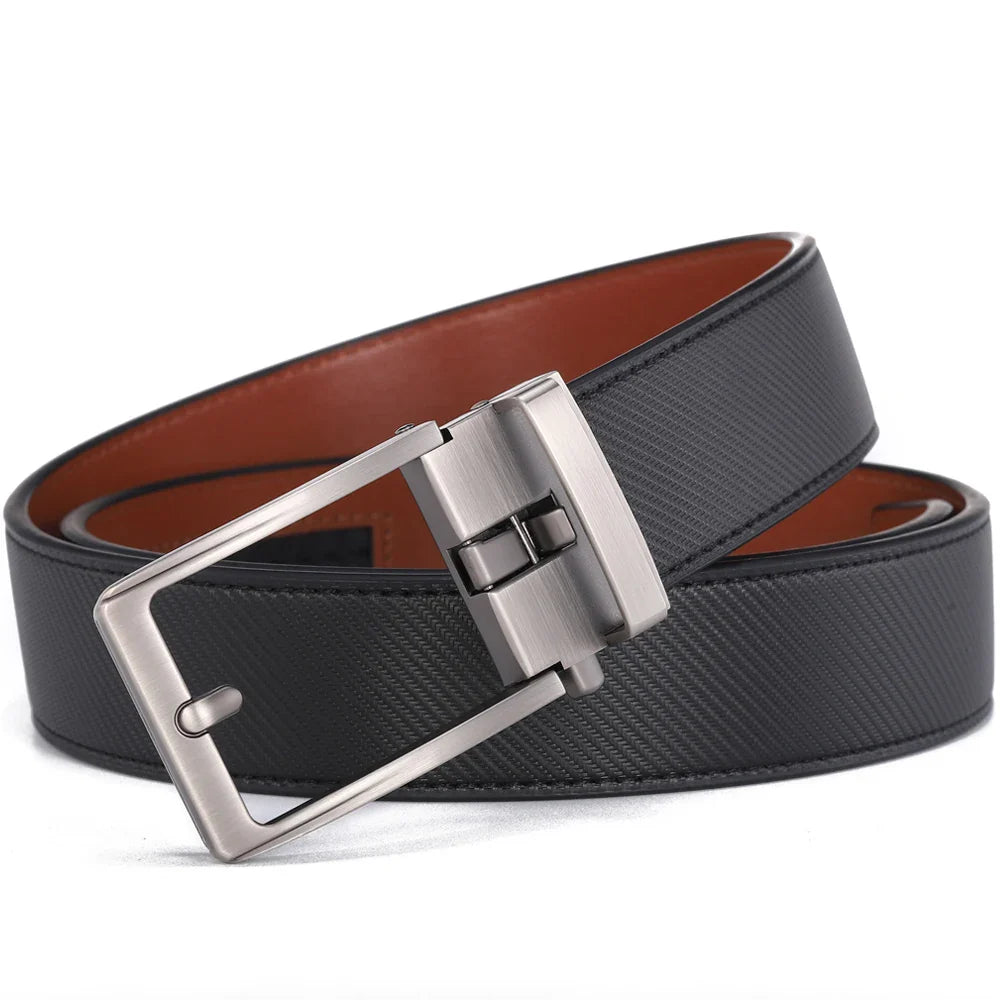 Men’s Luxury Leather Click Belt – Automatic Buckle Designer Waist Strap for Jeans (Blue, 3.5cm)