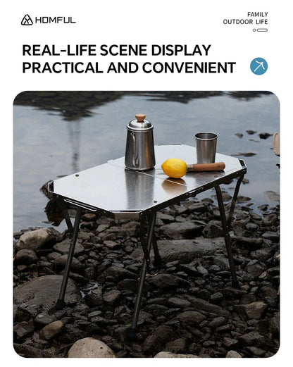 Outdoor Portable Stainless Steel Picnic Table – Durable Height Adjustable Folding BBQ & Camping Cooking Table