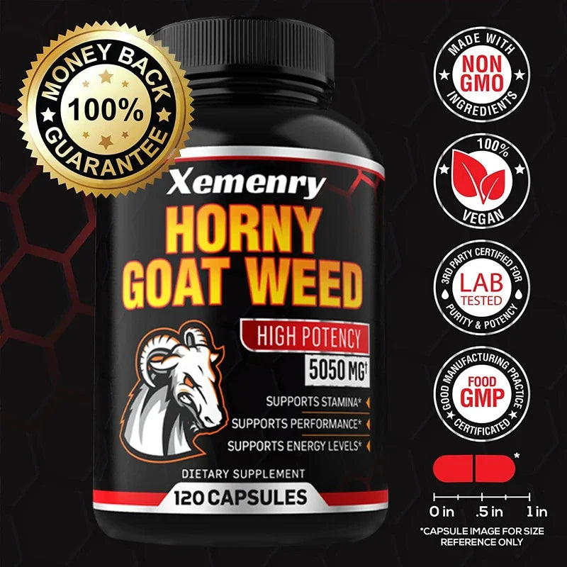 Men’s Horny Goat Weed 5050mg Capsules – Herbal Male Vitality Supplement with Black Pepper Extract for Energy & Performance Support