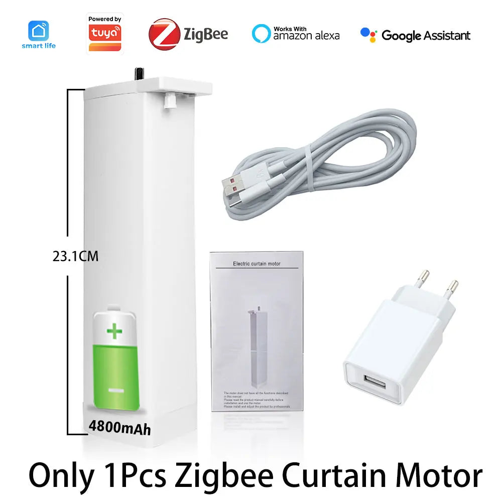 Tuya ZigBee Battery-Powered Electric Curtain Motor – Wireless, Automatic, SmartLife App Remote, Works with Google Home