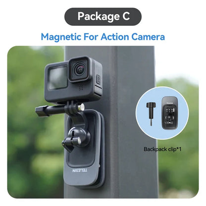 TELESIN 360° Rotating Magnetic Backpack Clip – Mount for GoPro Hero 5-11, Insta360 & DJI Action Camera Accessories