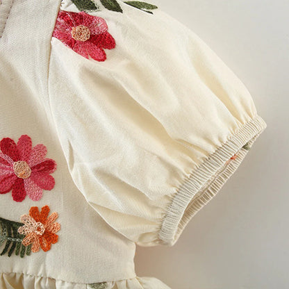 Summer Baby Girl Dress – Cute Embroidered Cotton Skirt with Bubble Sleeves, 0-3 Years