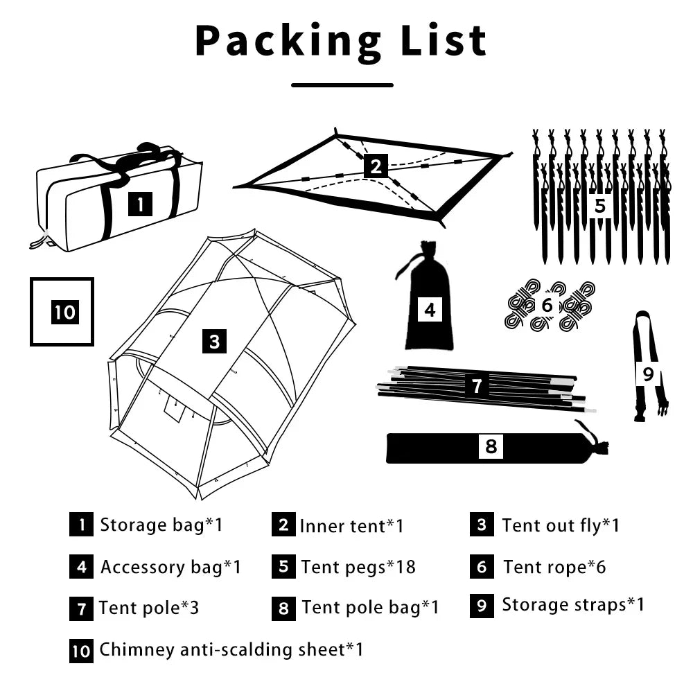 Fireproof Hot Tent for 2 People – Waterproof Extend Dome with Stove Jack & Snow Skirt, 4-Season Camping, Hiking, Hunting Winter Shelter
