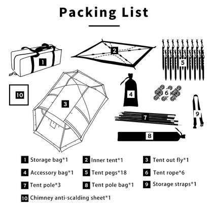 Fireproof Hot Tent for 2 People – Waterproof Extend Dome with Stove Jack & Snow Skirt, 4-Season Camping, Hiking, Hunting Winter Shelter
