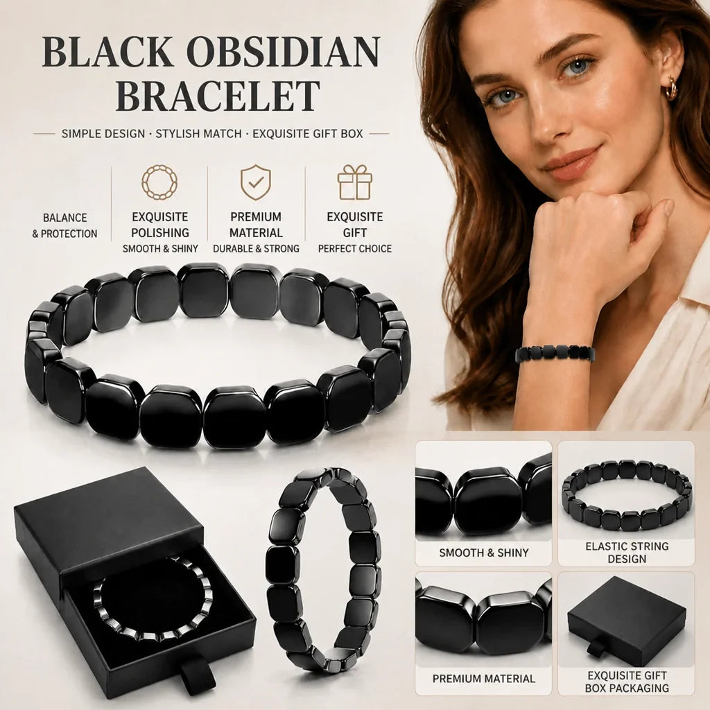 Natural Obsidian Half Moon Bracelet - Irregular Black Stone Beads Men's Fashion Accessory