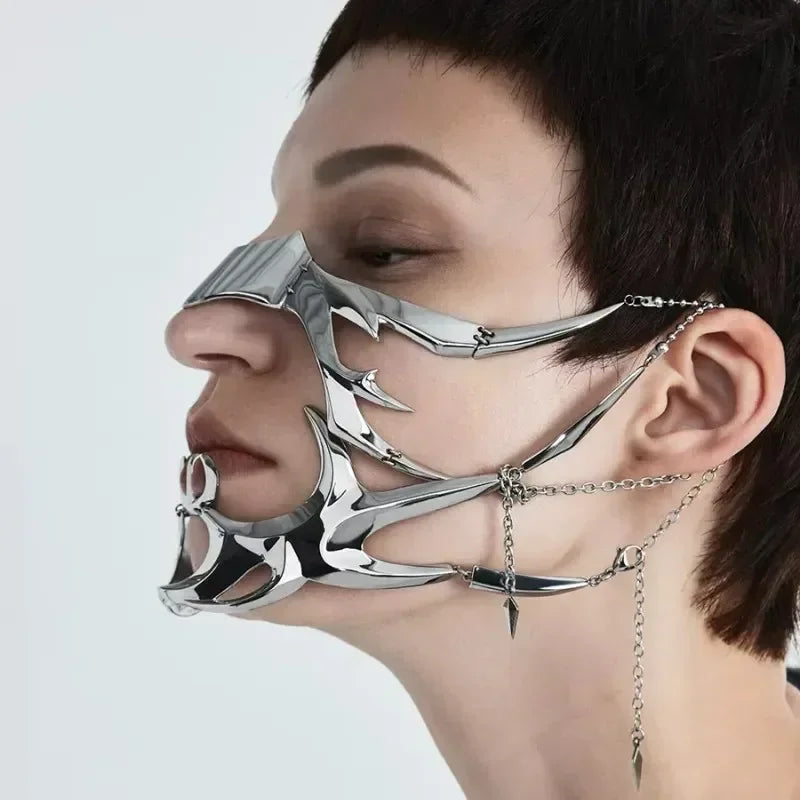 Fashion Gothic Cyberpunk Mask – Irregular Liquid Silver Hollow Jewelry, Individuality Accessory for Men & Women Party