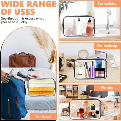 Clear Toiletry Bag — Portable Travel Makeup Organizer with Zipper, PVC Cosmetic Pouch, Airline Compliant