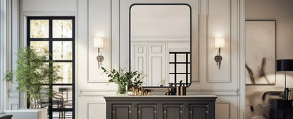 30x40" Large Rectangle Wall Vanity Mirror – Matte Metal Frame, Tempered Glass, Modern Living Room Decor