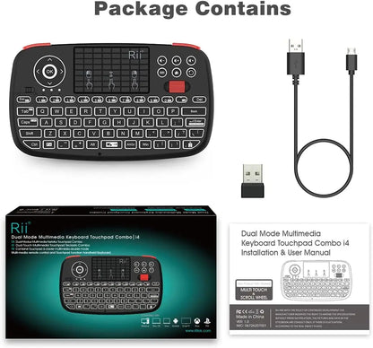 Rii i4 Mini BT Wireless Keyboard with Touchpad - 2.4GHz Backlit Mouse Remote for Windows, Android TV Box, and Smart TV