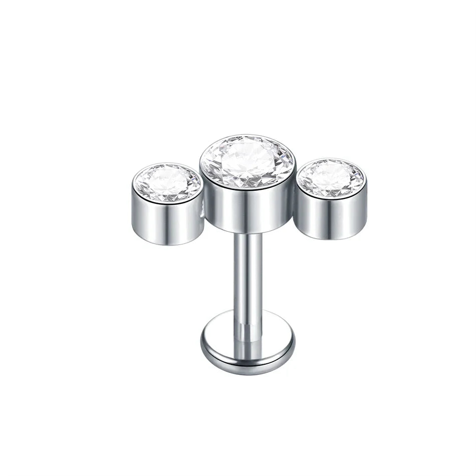 Titanium CZ Tragus & Helix Stud – Internally Threaded Labret Lip Ring Piercing Earring (1PC)
