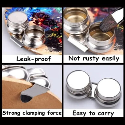 Stainless Steel Paint Dipper Palette Cup – Single/Double Oil & Solvent Container with Screw Cap for Artists