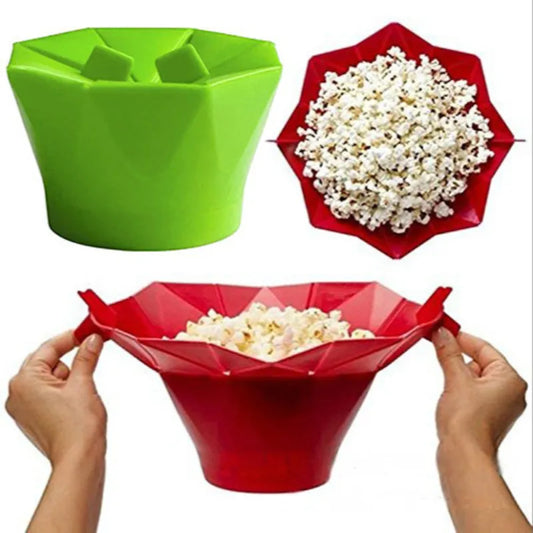 Foldable Red Silicone Popcorn Maker: High-Quality Kitchen DIY Tool for Easy Microwave Popcorn - Popcorn Bucket Bowl
