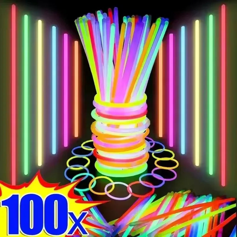 50/100Pcs Glow Sticks - Multicolor Fluorescent Bendable Light Bracelets for Party Events, Celebrations & Fun Supplies