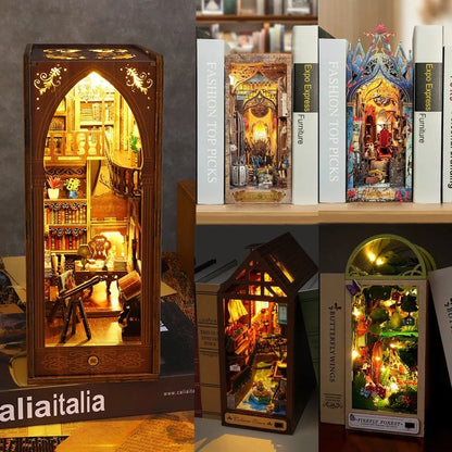DIY Firefly Forest House Book Nook Kit - Miniature Wooden Bookshelf Insert and 3D Puzzle Dollhouse for Adults
