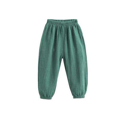 Summer Korean Kids Cotton Linen Pants – Casual High Waist Loose Pleated Harem Trousers for Girls & Boys