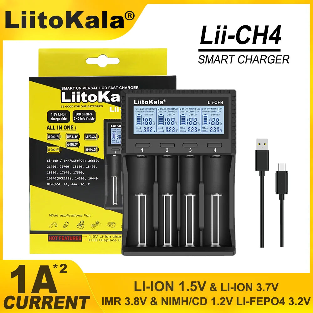 LiitoKala Lii-S8 Lii-S12 CH4 Multi-Function Battery Charger – 18650, 26650, 21700, 26700, AA, AAA Li-ion, NiMH, LiFePO4 Compatible