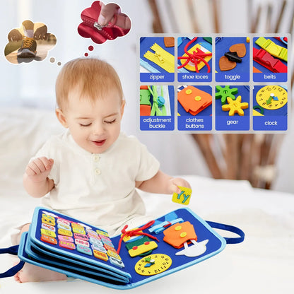 Montessori Toddler Busy Board – Educational Activity for Basic Dress Motor Skills, Baby Learning Toy for Travel