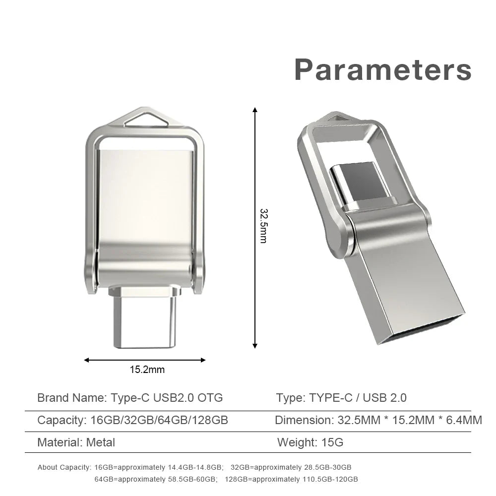 OTG Type-C Pen Drive – Mini Metal USB Memory Stick 32GB to 128GB for Smartphones & Huawei
