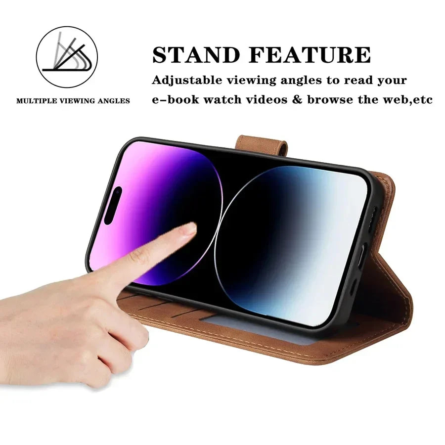 ZZXX Leather Wallet Case for iPhone 16e–6s Plus – Flip Cover with Card Holder & Protective Stand Design