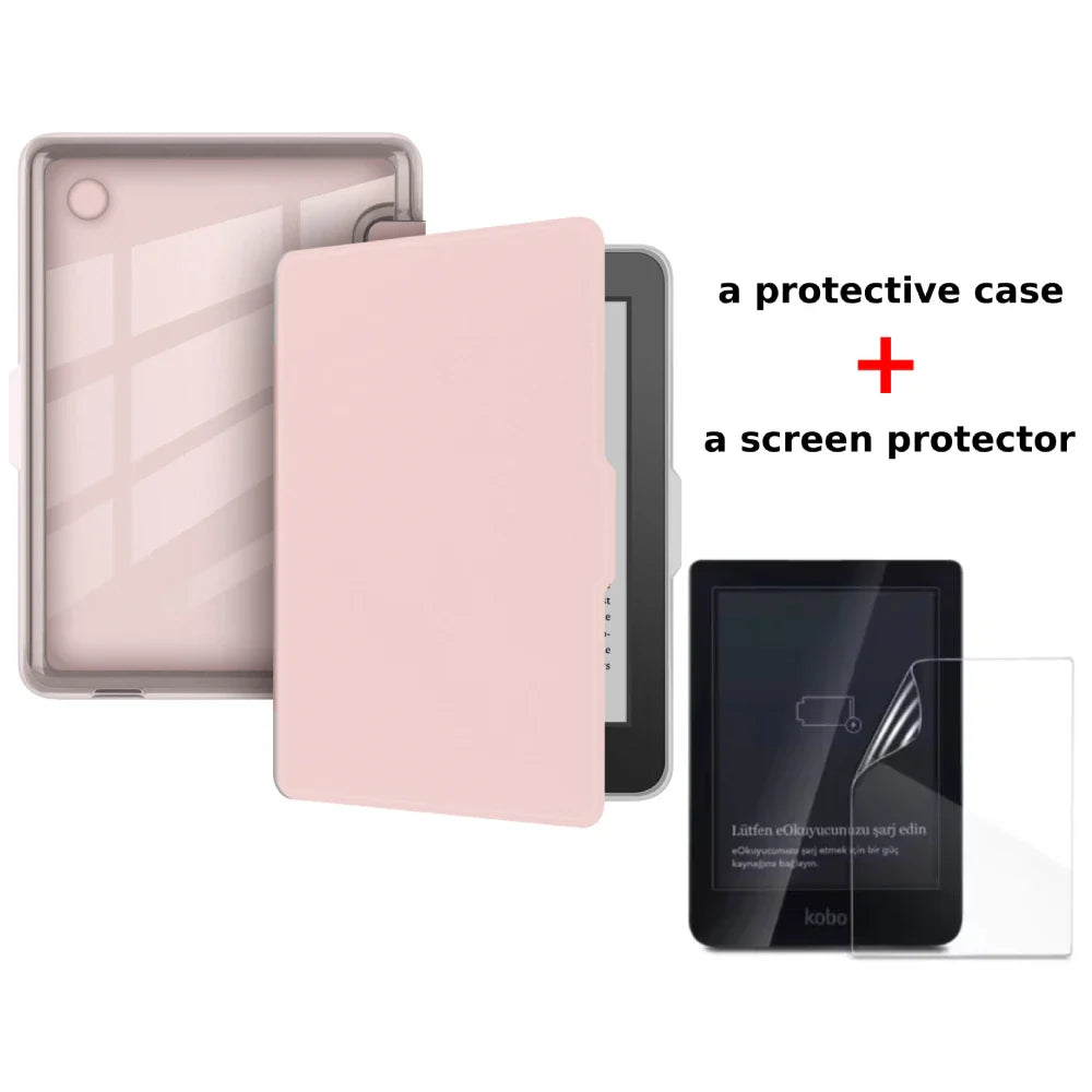 Kobo Clara 2E Case with Screen Protector — 6" Auto Sleep Leather Magnetic Cover & Transparent Acrylic Funda