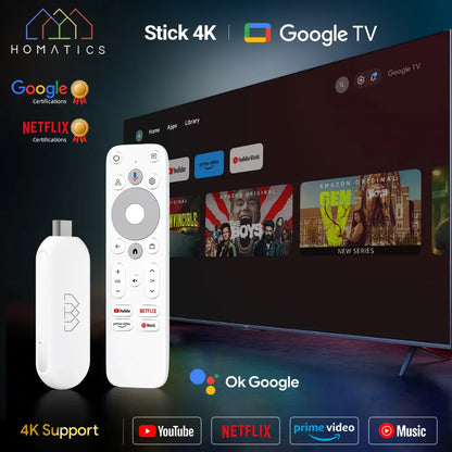 HOMATICS 4K TV Stick – Google Certified, Netflix, 2GB+32GB, Dolby Atmos, Amlogic S905Y4, WiFi Streaming Box