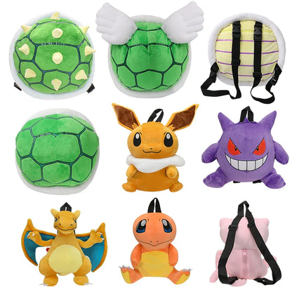 17 Styles Mario & Pokemon Plush Backpack – Koopa, Charizard, Mimikyu, Eevee, Snorlax, Gengar, Mew Turtle Shell Stuffed Toy Bag