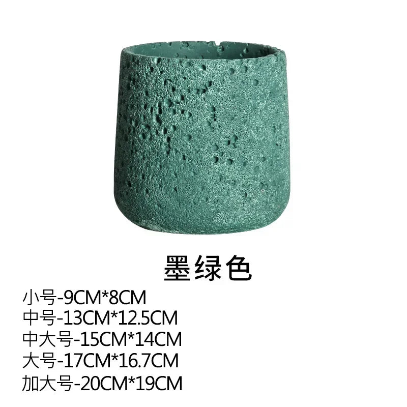 Nordic Cement Flower Pot - Mountain Stone Planter with Tray for Indoor & Outdoor Decor