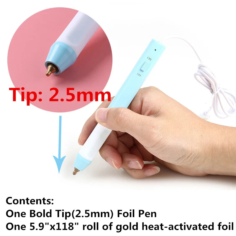 USB Hot Foil Pen with 0.8/1.5/2.5mm Tips – Slim Heat-Resistant Grip for DIY Calligraphy on Paper & Leather