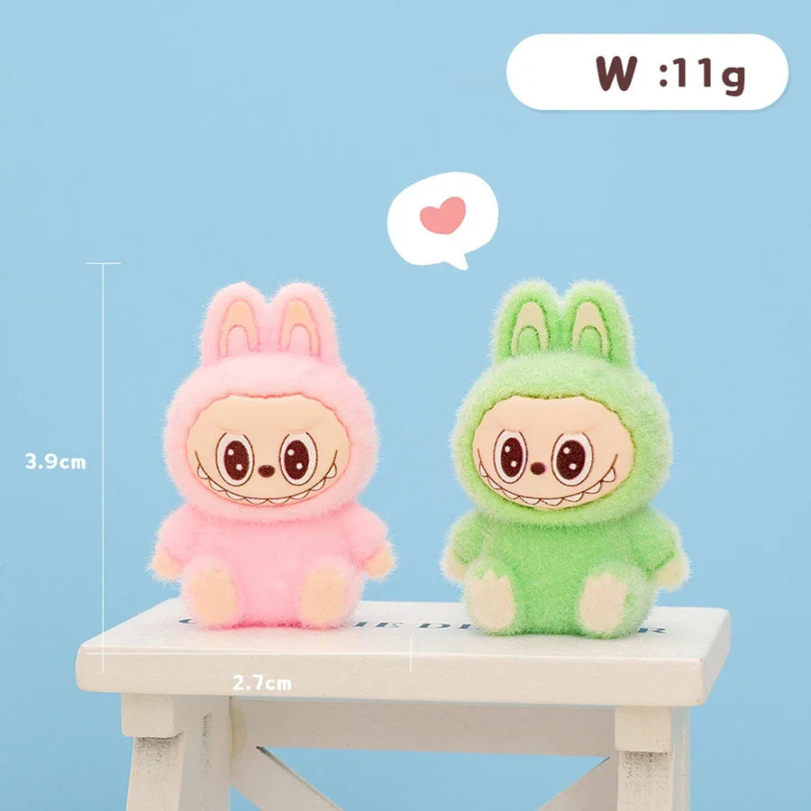 1/9PCS Labubu Cartoon Mini Flocking Doll Pendant – Cute DIY Kawaii Toy Gift Accessories