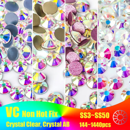 Super Glitter Crystal AB Rhinestones SS3–SS50 – Non-Hotfix Flatback Strass Stones for Nail Art, Fabric, Garment & DIY Decoration