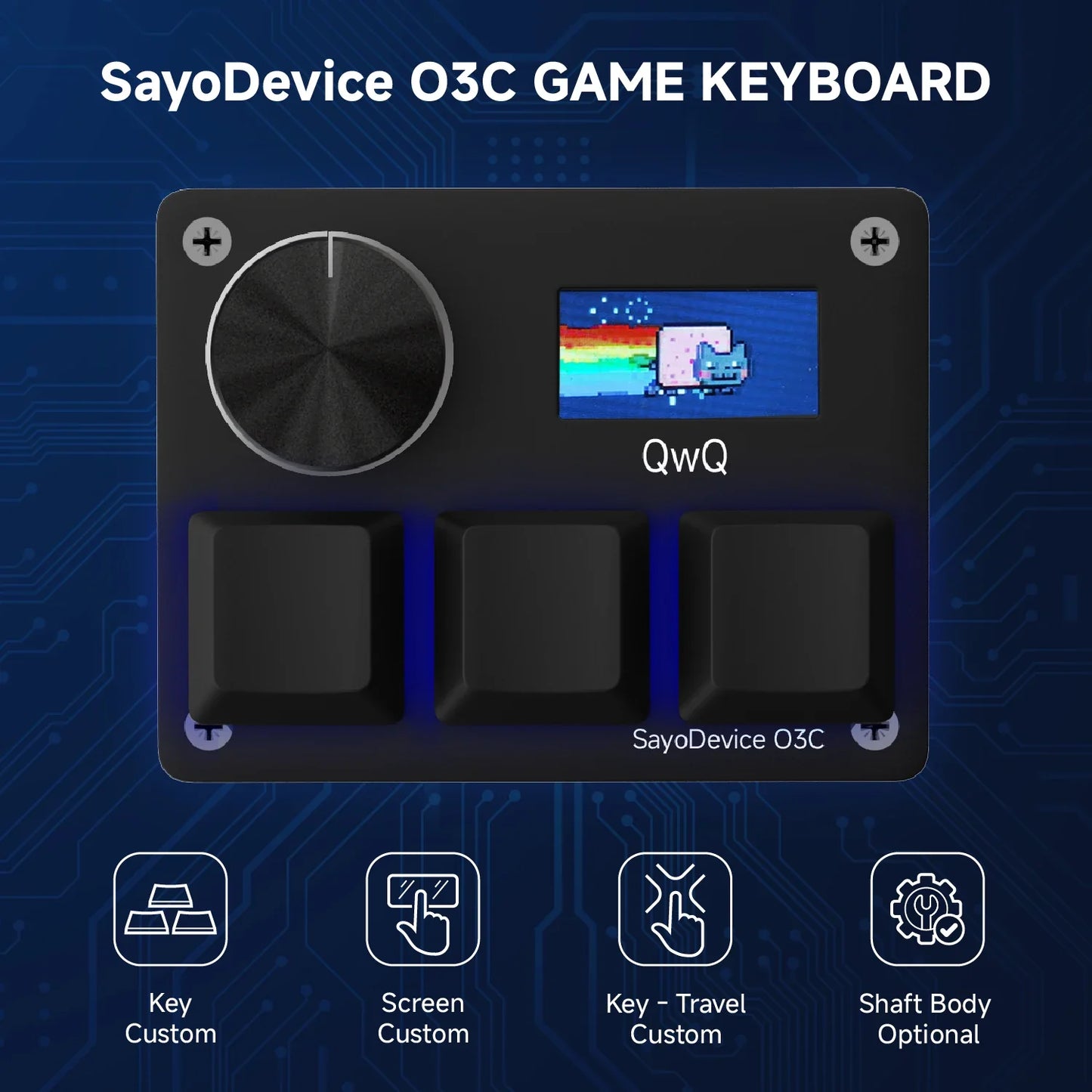 SayoDevice O3C Rapid Trigger Gaming Keyboard with Knob & Screen – Hall Effect Magnetic Switch Macropad for OSU & Shortcuts